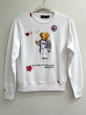 Polo Ralph Lauren Polo Bear White Sweatshirt Embroidered Patchwork Small